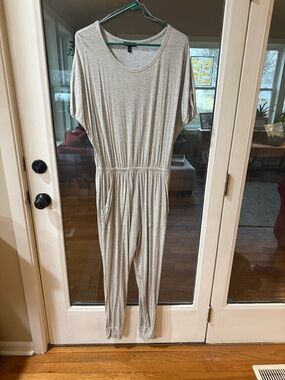 Express Light Gray Short Sleeve Jumpsuit with Elastic Waist